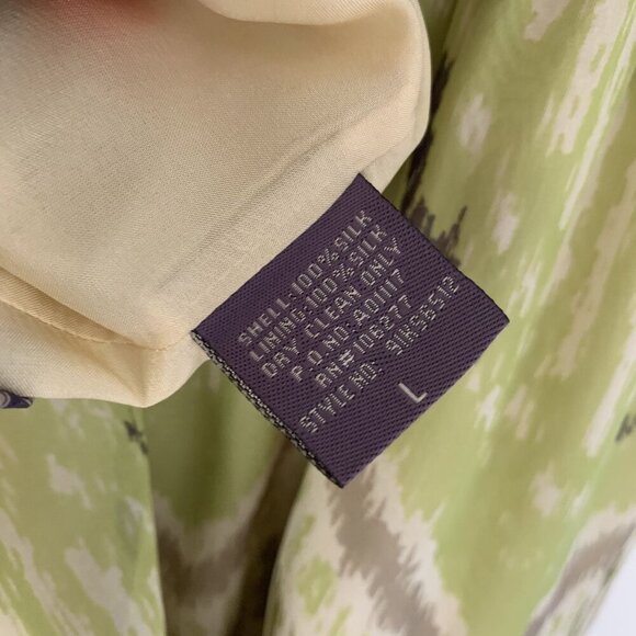 Hale Bob Green Purple Chevron Print Silk Maxi Dress Size L Ruffle Flowy Boho - Picture 6 of 9